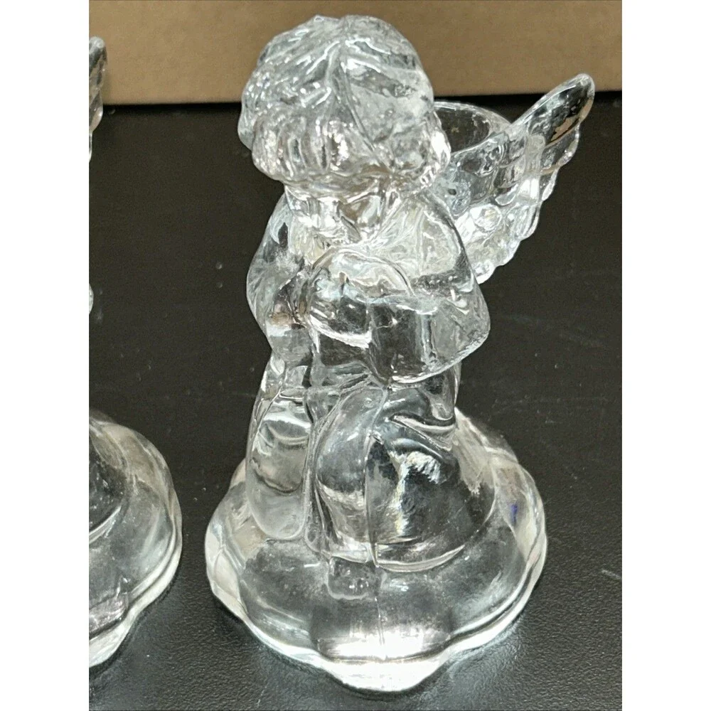 Set of 2 Angel Candle Holders Set 4.5” X 2.5” Glass